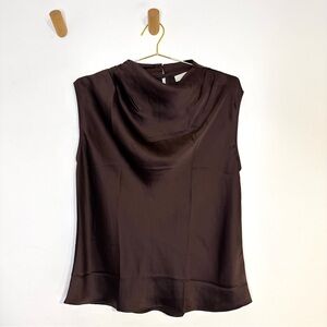 LOFT Chocolate Brown Satin Sleeveless Cowl Neck Blouse Espresso Women’s Large